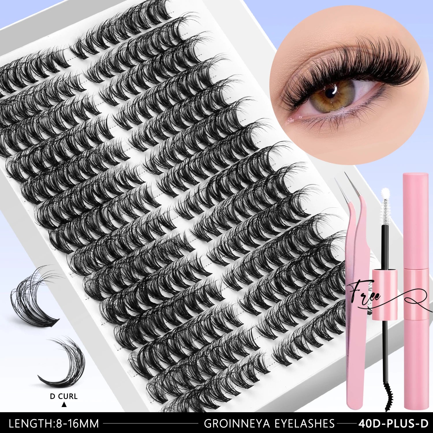 GROINNEYA DIY Eyelashes Lashes Clusters Kit Mix Wispy Individual Lashes Extensions Clusters Lashes Lash Bond & Seal Makeup