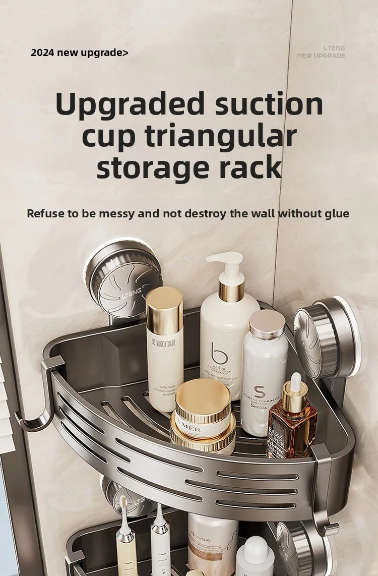 Bathroom suction cup triangular basket storage rack, bathroom washbasin corner, no need to drill holes, wall-mounted toilet