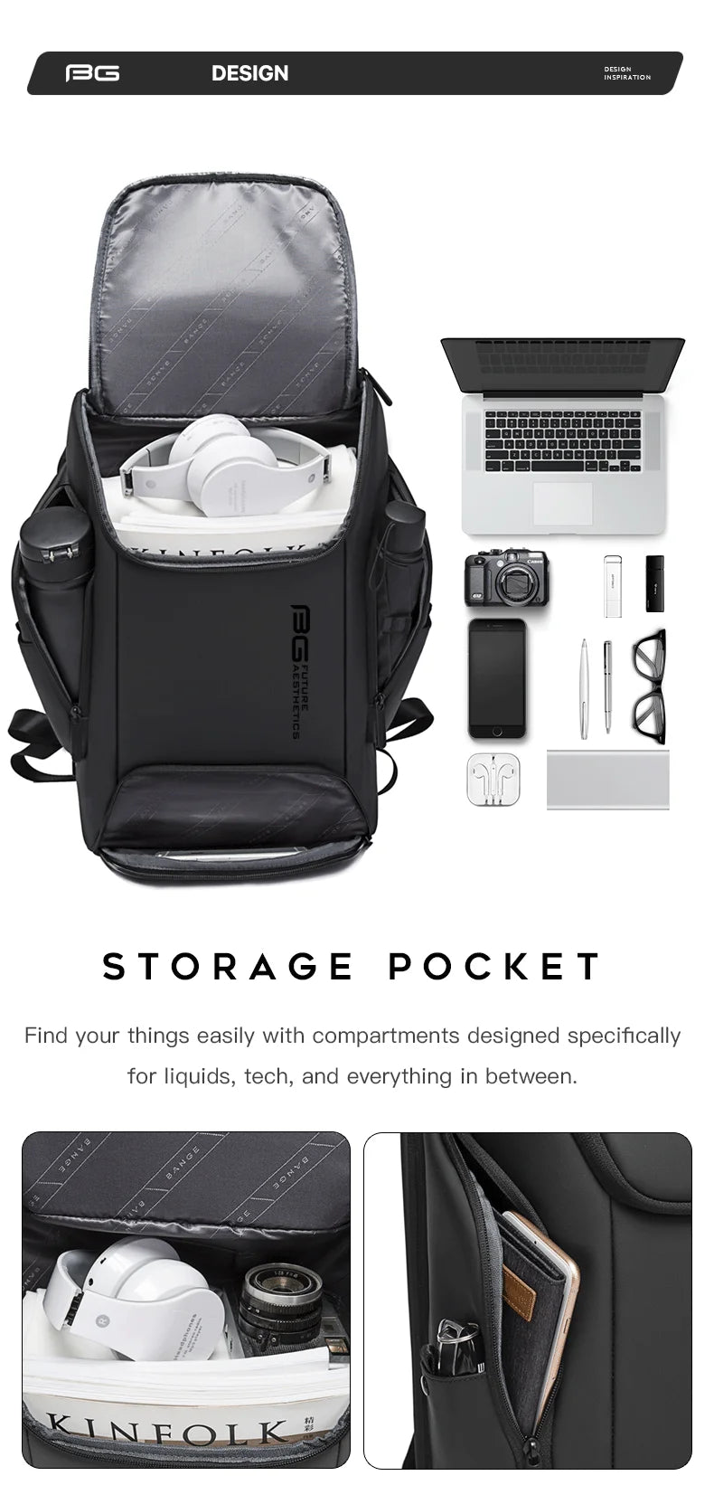 BANGE Business USB Charging Smart Backpacks Fits 15.6 Inch Laptop Commute Backpack WaterProof Carry On Bag for Men Travel Bags