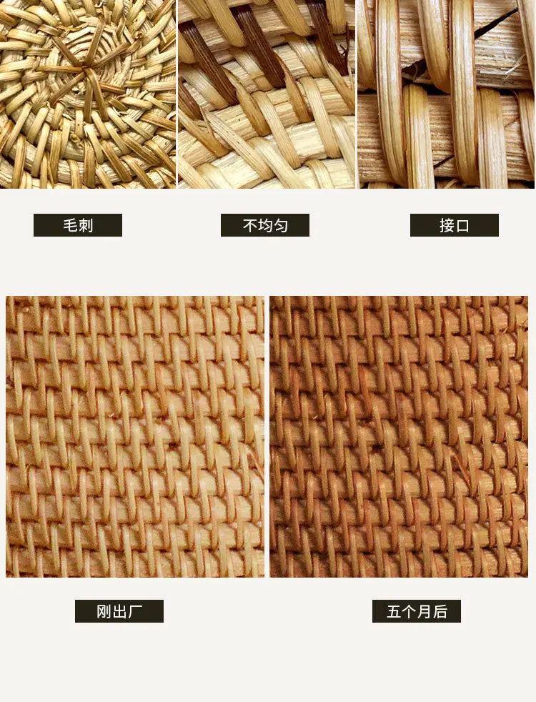 Handwoven Rattan Balcony Side Table Vintage Sofa Coffee Table  Durable Dessert and Snack Stand Japanese  Bedroom Organizer