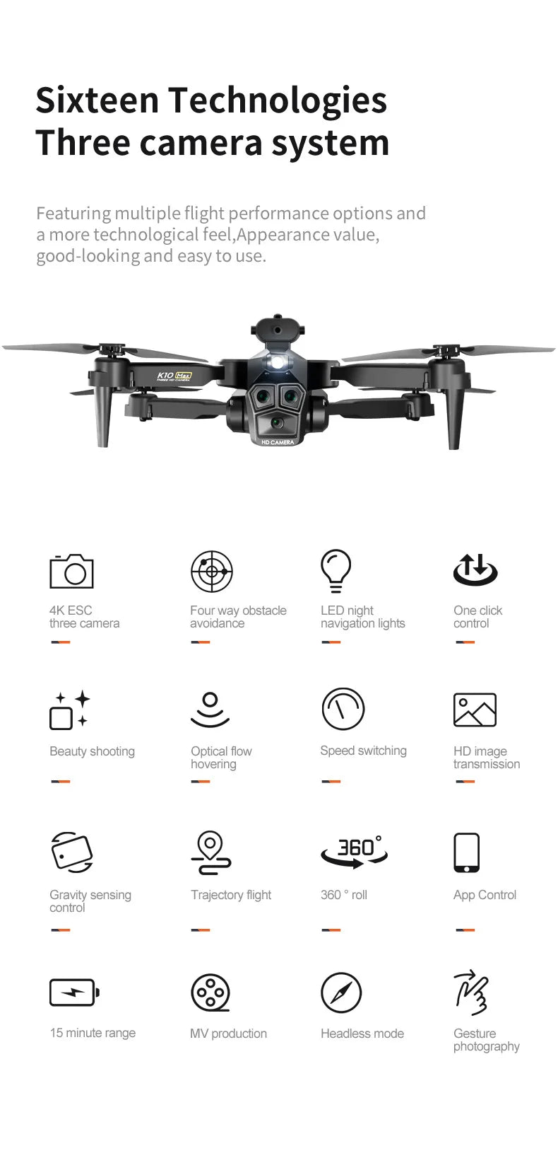 K10 Max RC Drone HD 4K Plane 3 Camera Helicopter Obstacle Avoidance Wifi FPV Quadcopter Optical Flow Aircraft Helicopter Kid Toy