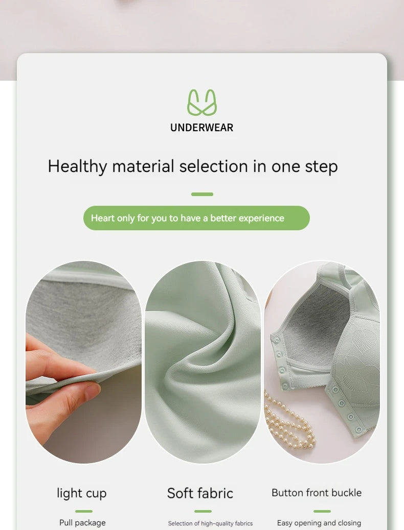 New Pregnant Women's Front Open Button Breastfeeding Bra Women's Large Steel Ring Free Bra Traceless Thin Comfortable Bra