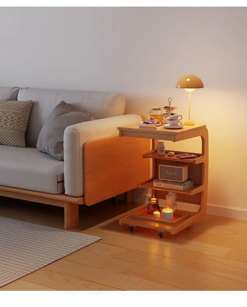 X&D Solid Wood Sofa Side Several Movable Living Room With Wheel Side Cabinet Bedside Shelf Simple Household Coffee Small Table