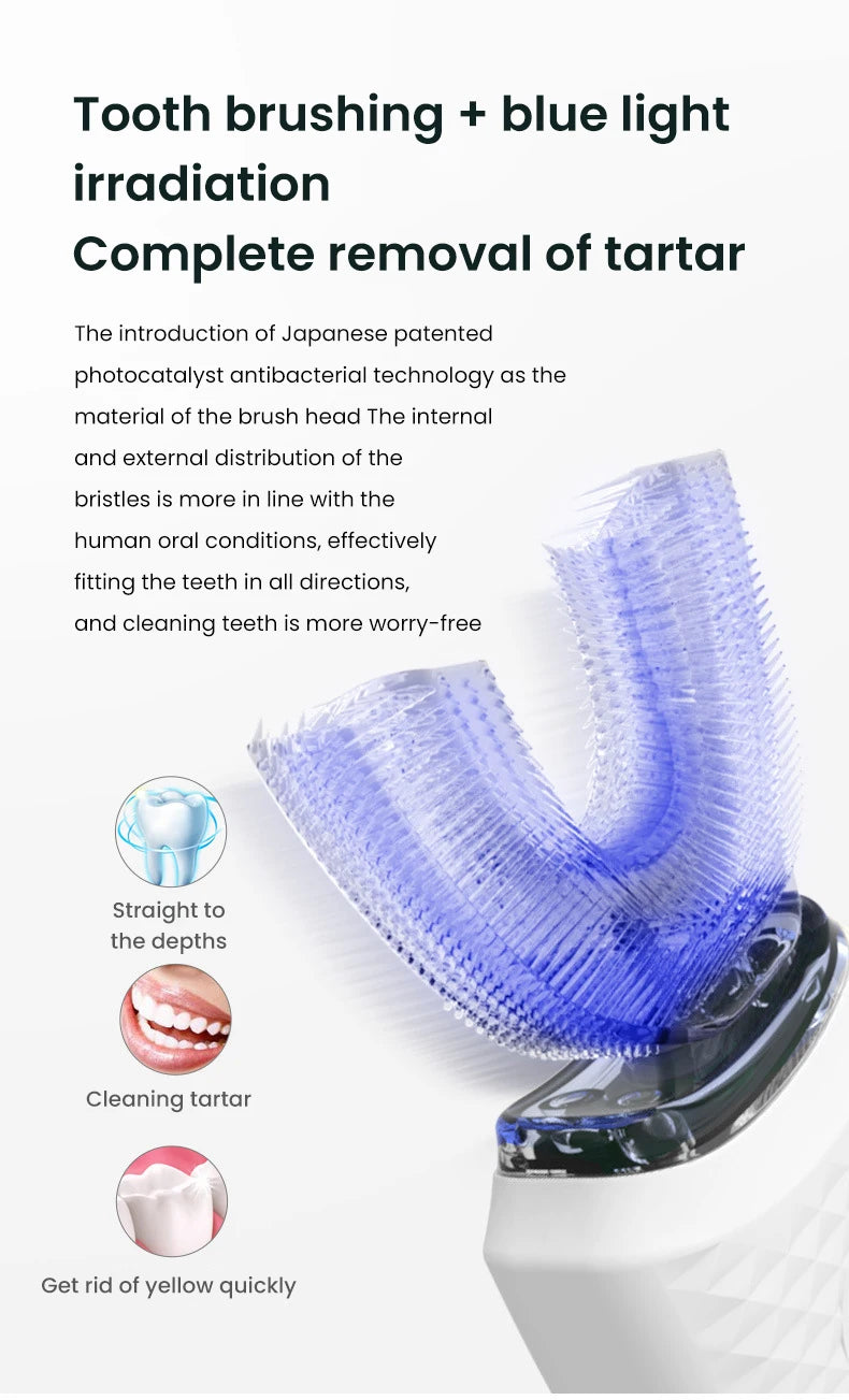 Adult U-shaped Automatic Toothbrush 360° Full Mouth Whitening Wireless Charging Waterproof Brush Ultrasonic Electric Toothbrush