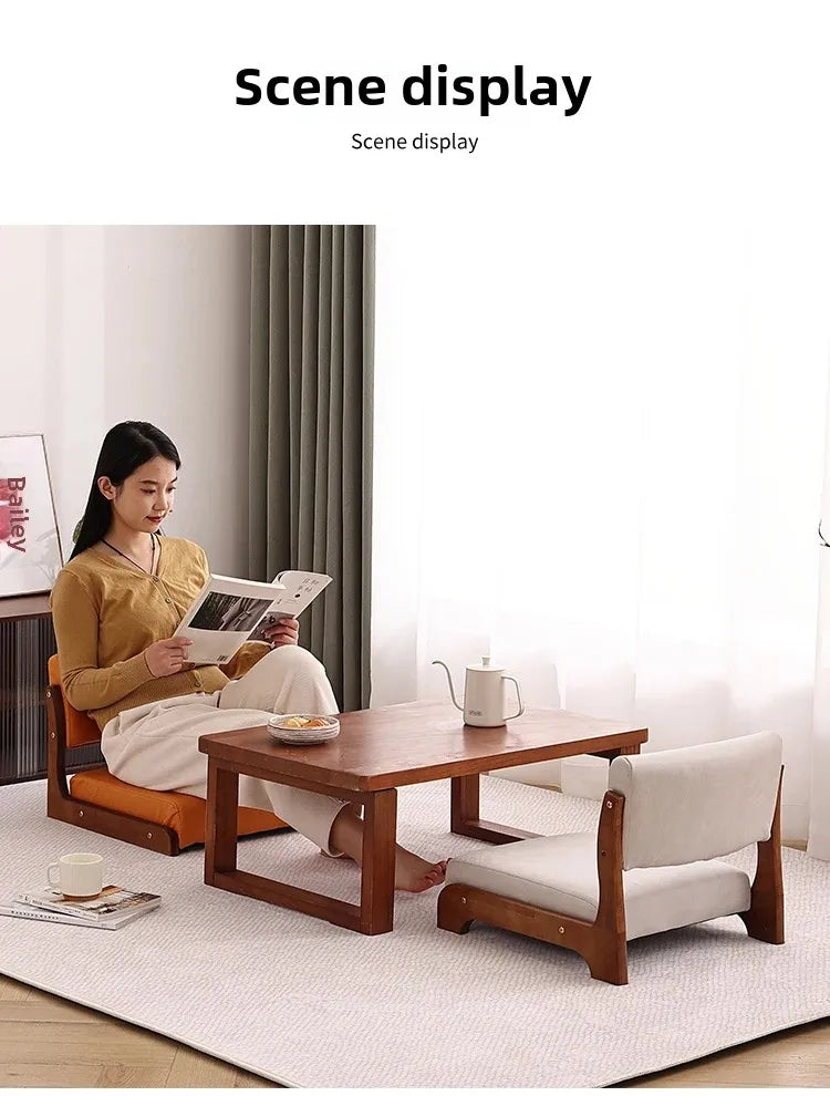 Japanese Tatami Chair Backrest Solid Wood Bed Legless Seat Bay Window Single Lazy Sofa Floor Chair Bedroom Sitting Furniture