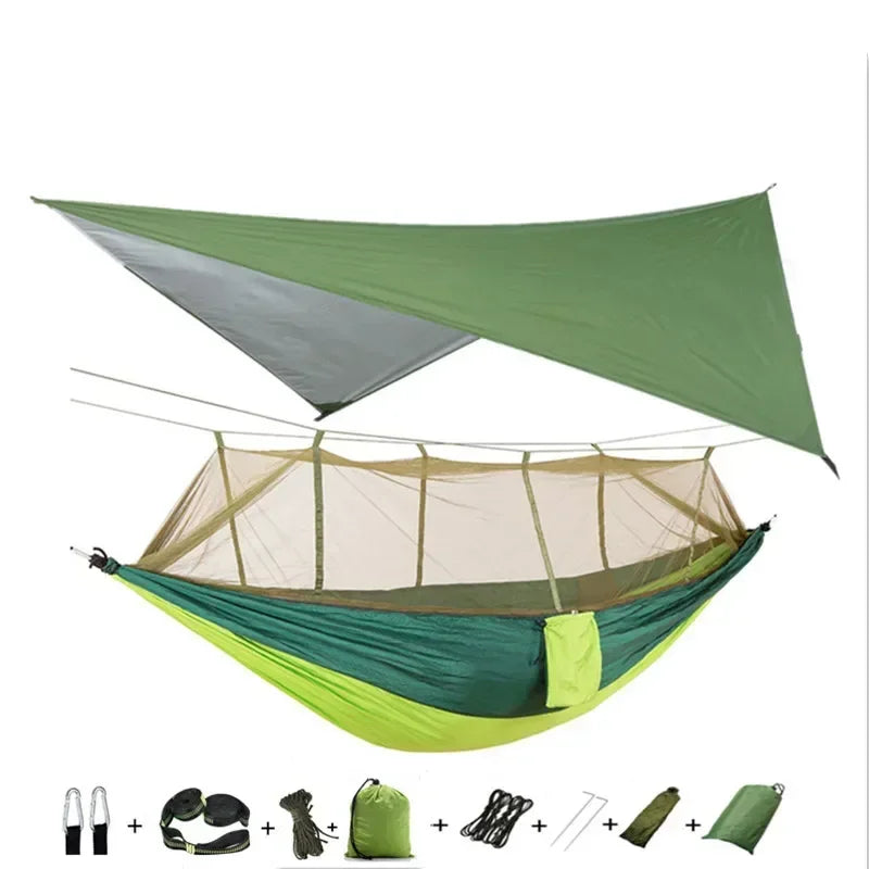 Camping Hammock with Mosquito Net&Rainfly Tent Tarp & Tree Straps,Portable Nylon Hammock Tent for Camping Hiking Backyard Travel