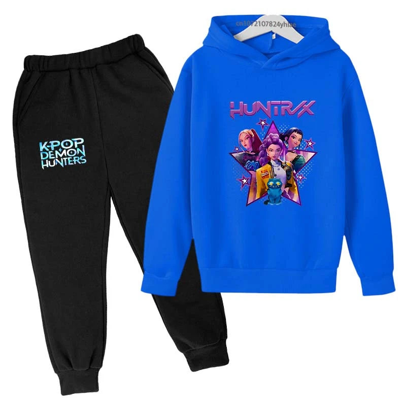 Kpop Demon Hunters Hot Cartoon Print Kids Autumn Spring Casual 2pcs Hoodie+Pants Tracksuits 2-13 Years Boys Girls Clothes Sets