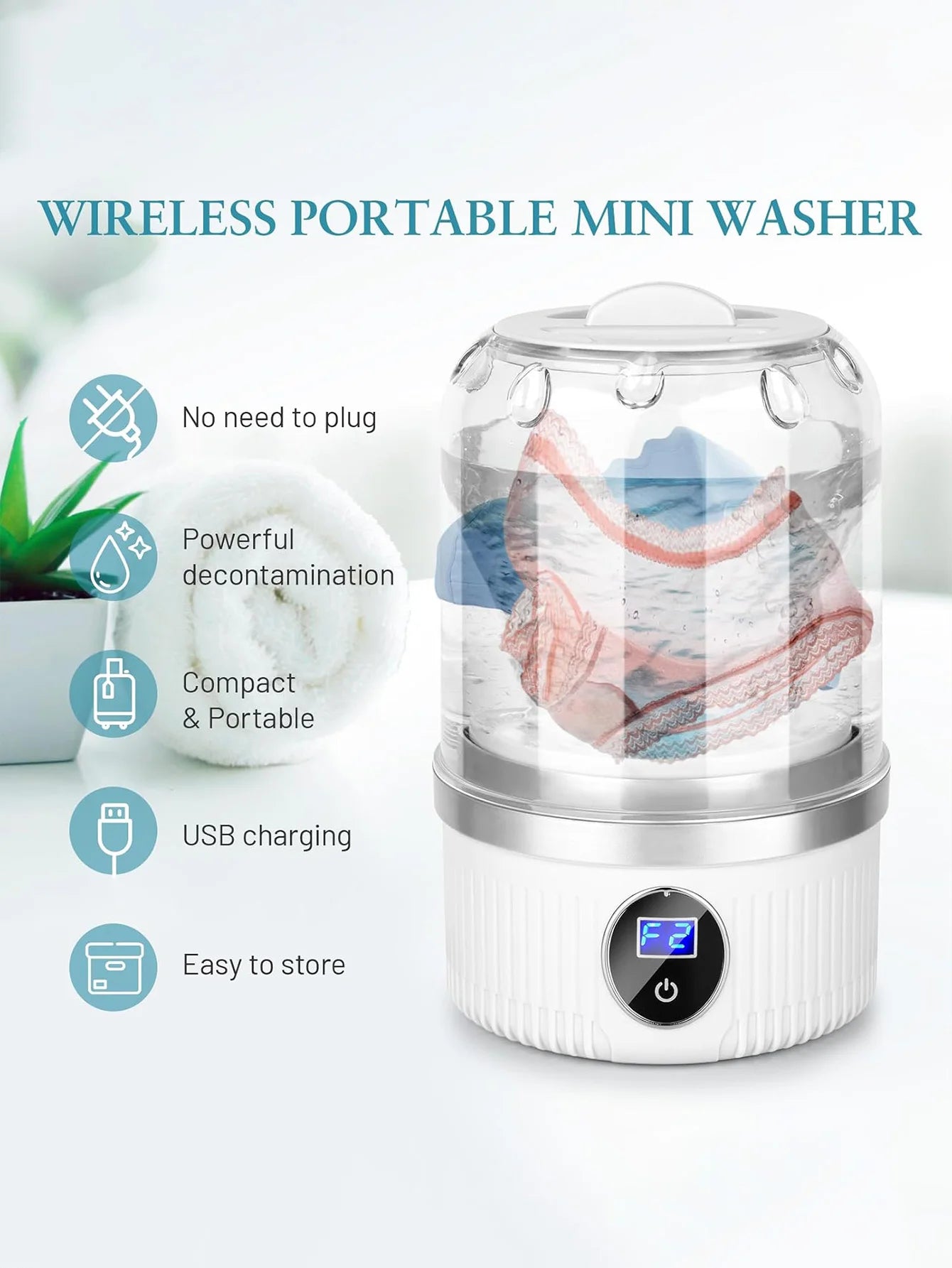 Portable Washing Machine, Underwear Washer, Small Washing Machine, Mini Washing Machine, Rechargeable Cordless Washing Machine