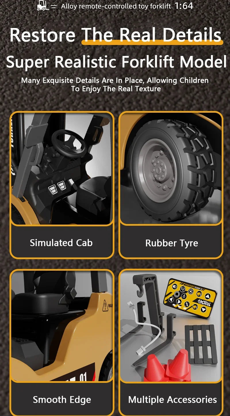 1/64 RC Trucks Alloy Forklift Mini APP 2.4G Rc Cars Remote Control Construction Engineer Vehicle Toys for Boys Adults Kids Gifts