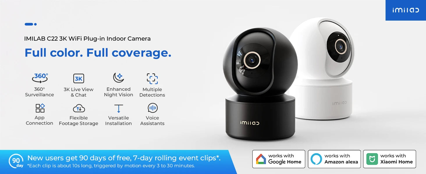 IMILAB C22 3K Security Indoor Camera - 360° View Home Camera with Color Night Vision for Baby/Pet Monitor WiFi6 AI Detection