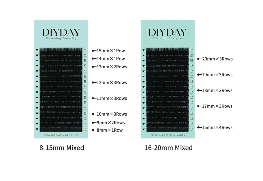 DIYDAY 16Rows Mink Lashes Individual Natural False Eyelashes B C CC D DD Curl Eyelash Extension Supplies for Makeup