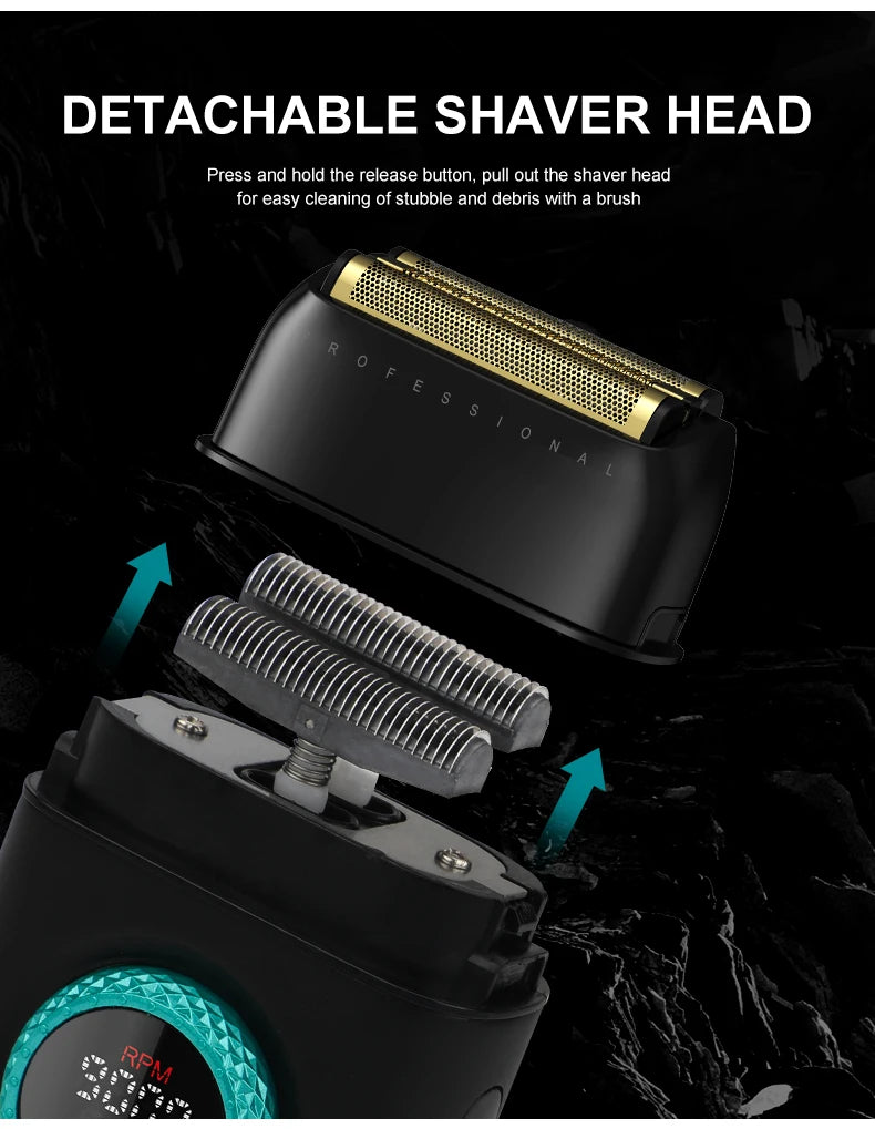 VGR high-end men's shaver alloy reciprocating three blade shaver LED intelligent digital display 9000 speed hair trimmer V-378