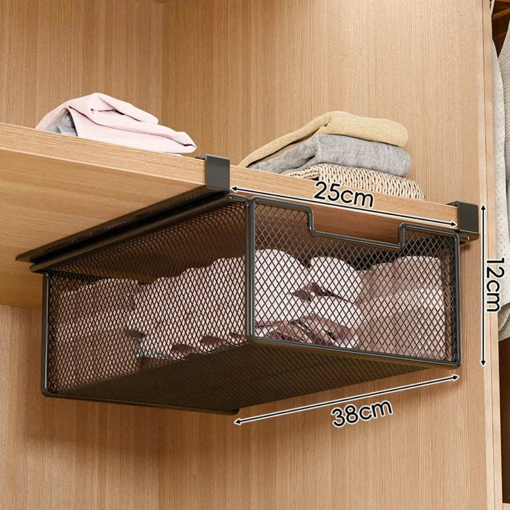 Large Capacity Underwear Storage Basket Under Shelf Pure Color Hanging Organizer Under Cabinet Basket Design