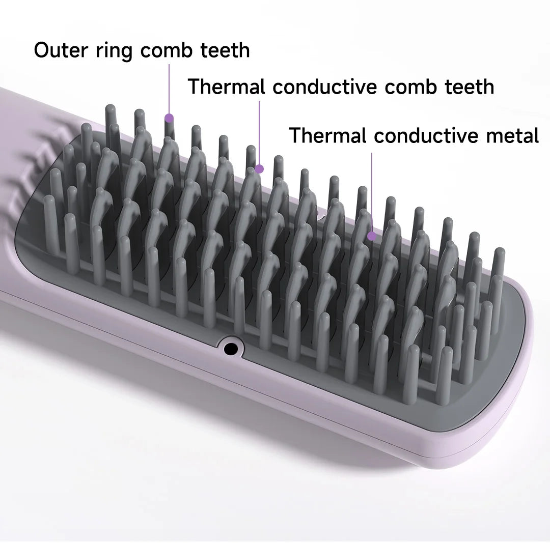 DOCOLAB Cordless 2-in-1 Straight Hair Comb & Curler Negative Ion USB Charging 30s Heat Up Travel-Friendly Styling Brush