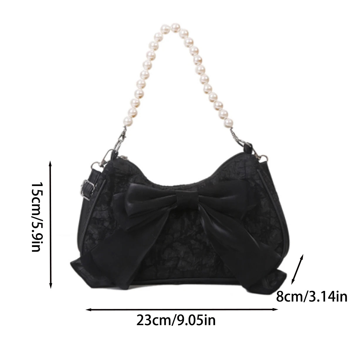 White folds pop retro bow bag Female Pearl handle New fashion pearl armpit shoulder crossbody bag 1 outfit