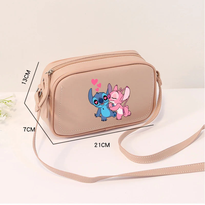 Lilo & Stitch Women Crossbody Zipper Mobile Phone Shoulder Bag Female Handbag Cartoon Multifunction Small Bag Lady Purse Gift