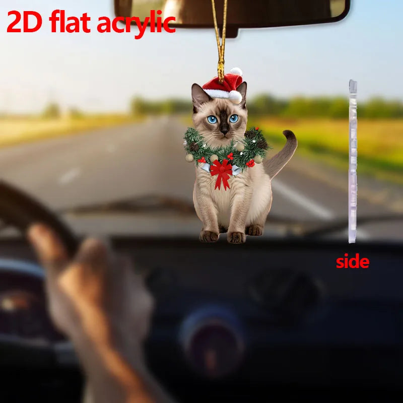 Christmas car home decoration  2D pendant Christmas cat ornaments with different cat acrylic decorations for Christmas garlands