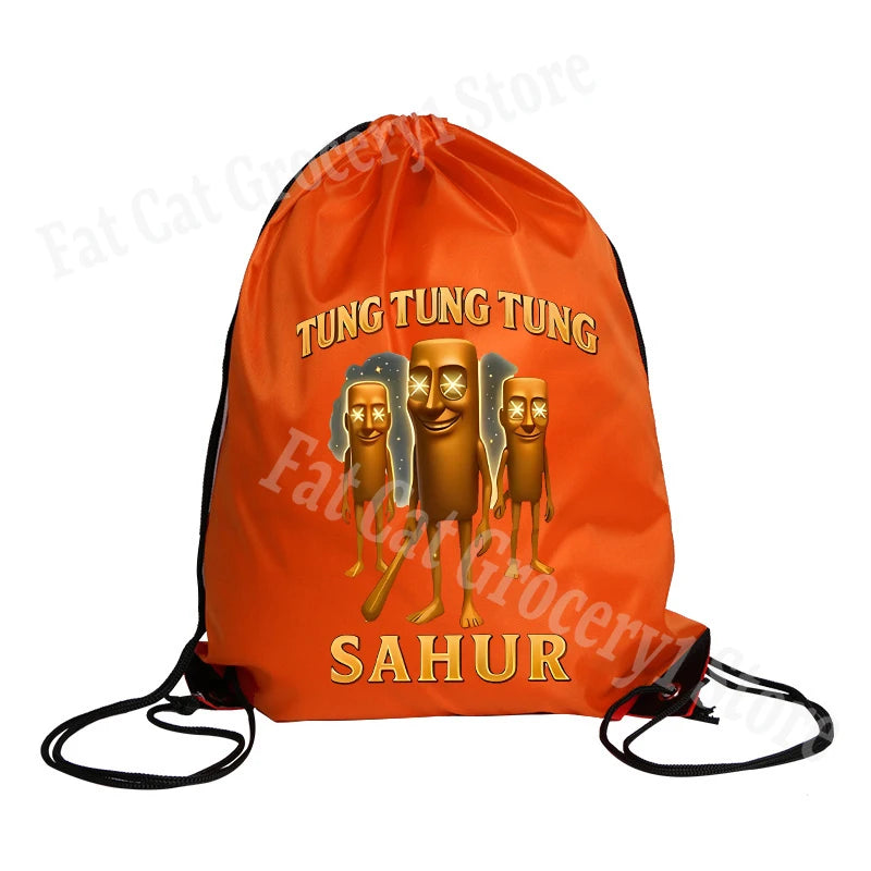 Tralalero Tralala Drawstring Backpack Tungtung Sahur Brainrot Kids Cartoon Travel Shoulders Bag New Outdoor Sport Rucksack Gift