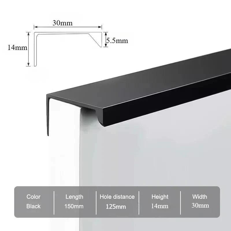 Hidden Furniture Handles Matte Black Gold Silver Kitchen Cabinet Pull Wardrobe Pull Not punched Handles for Cabinets and Drawers