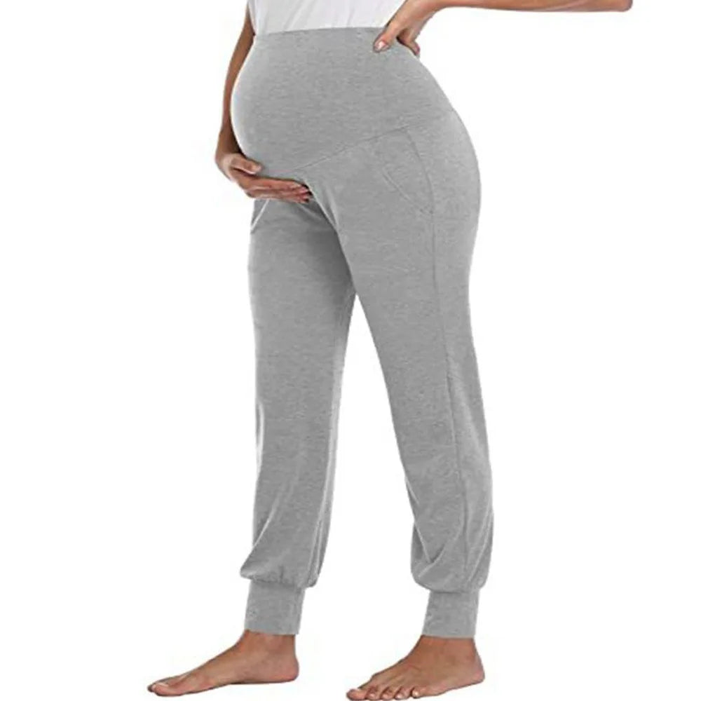 Spring Maternity Women's Casual Pants Premama Solid High Waist Strechy Lounge Trousers For Pregnant Women Joggers With Pockets