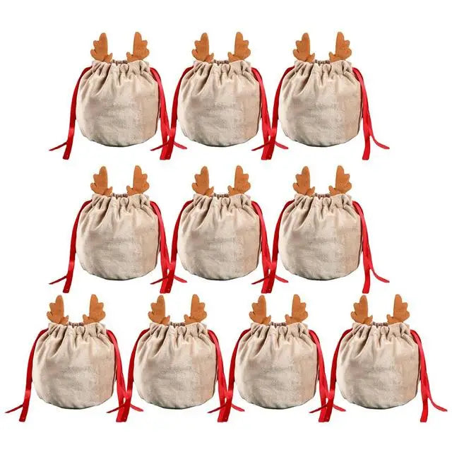 5/10 Christmas Reindeer Drawstring Gift Bag, Reusable Velvet Santa Claus Candy Gift Bag, Party Gift Decoration