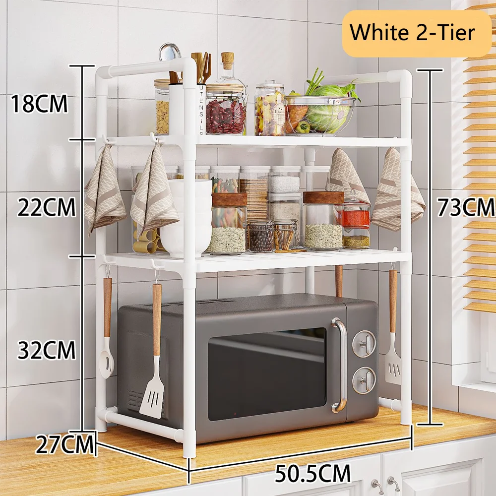 Extra Wide Microwave Stand - 2-Tier Heavy-Duty Kitchen Shelf for Oven Toaster & Spice Racks with Handrail Hooks Non-Slip