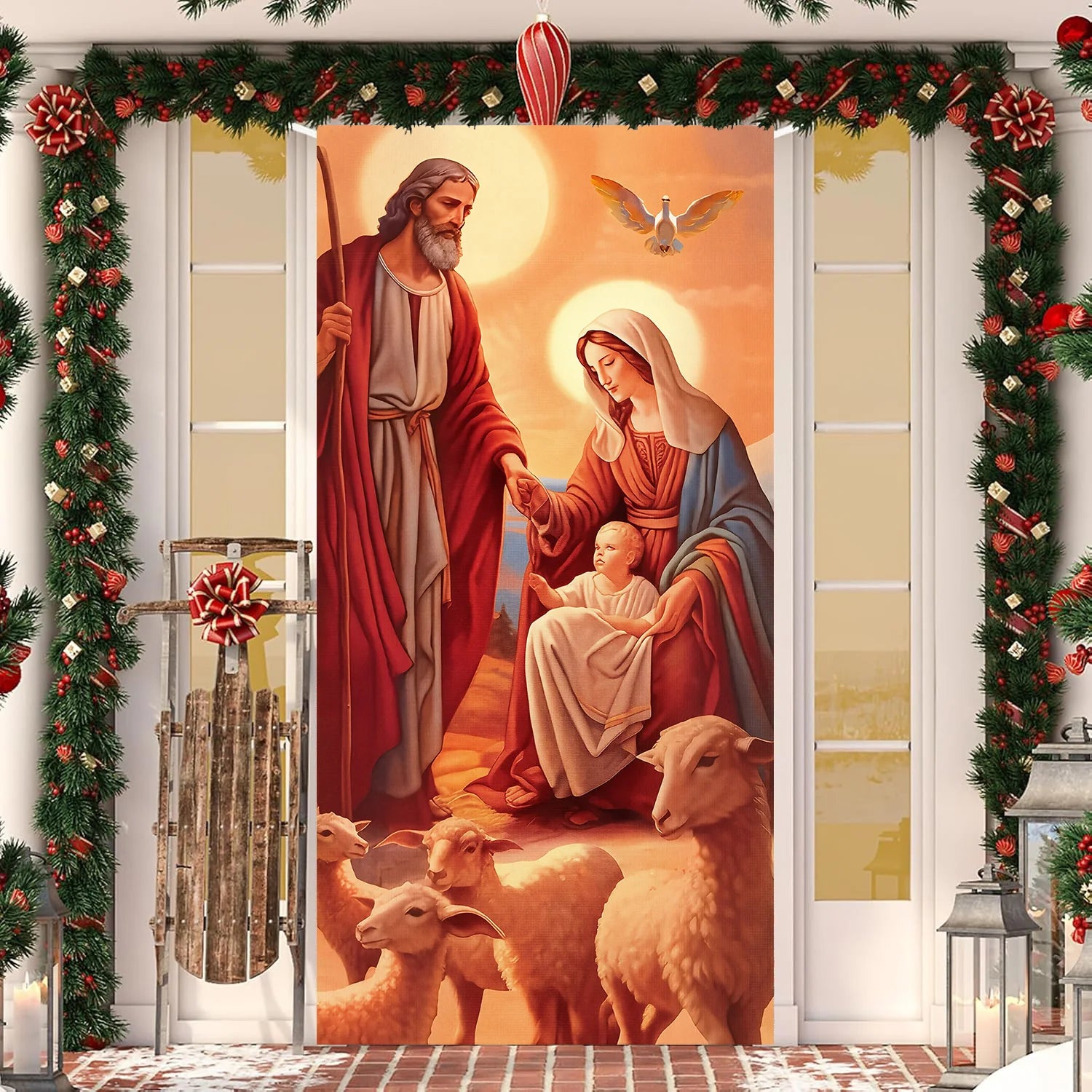 1pcs 2D Christmas Theme Door Cover Banner 2026 New Year Living room Decor Xmas Navidad Santa Snowman animals decor Favor Gift