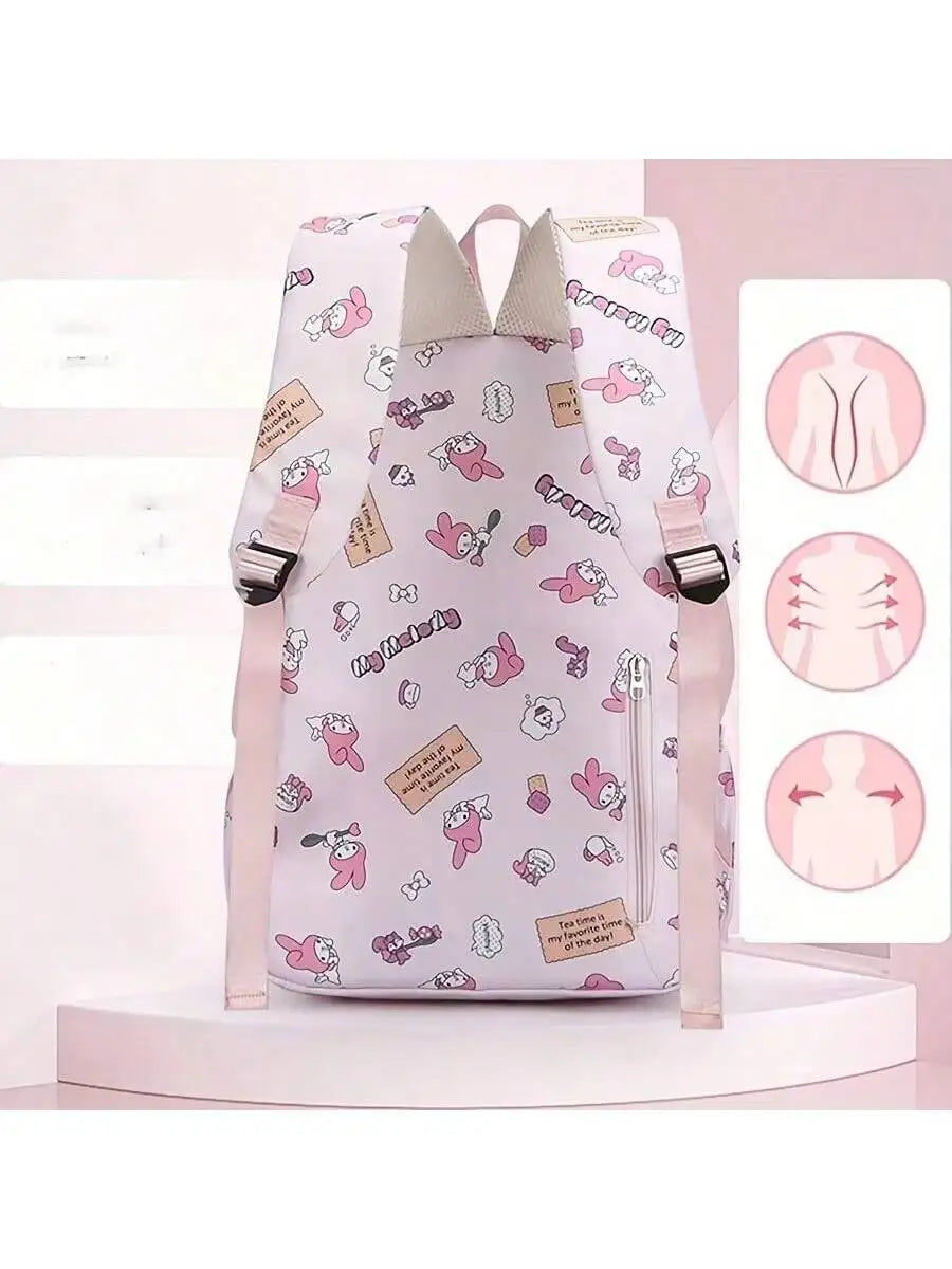 Sanrio Backpack, Kawaii Stylish  Bag, Women's Colorblock Rucksack, Large Capacity Foldable Outdoors Daypack