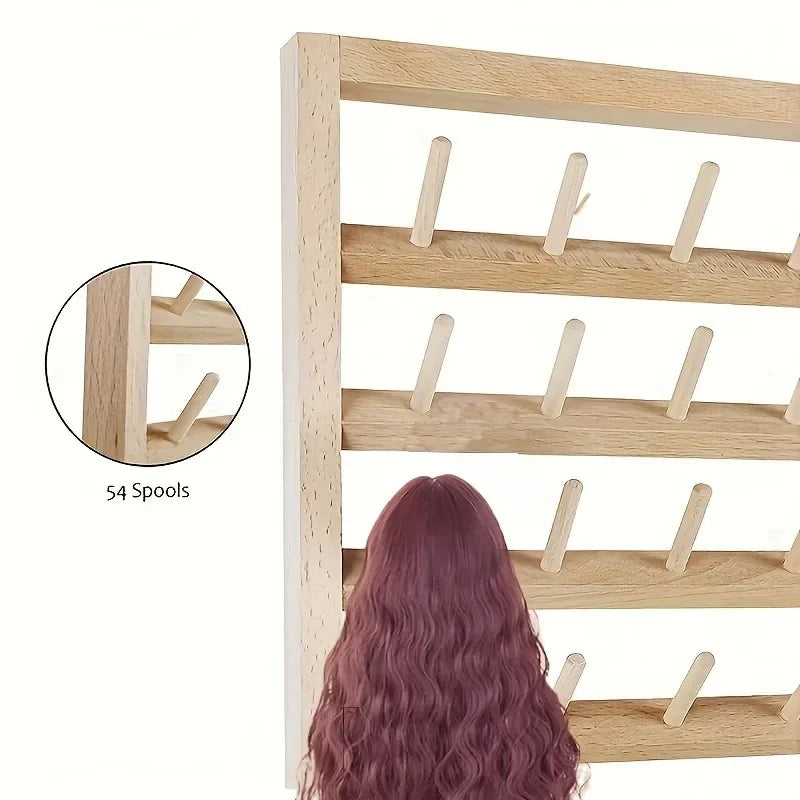 DIY Home Spindle Rack Wall Hanging Wooden Spool Sewing Thread Rack Storage Rack Hair Accessories Wig Display Organizer