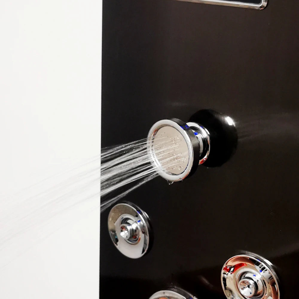 ZAPPO Black Bath Shower Faucet Temperature Digital Display Shower Panel Body Massage System Jets LED Shower Column Faucets Set