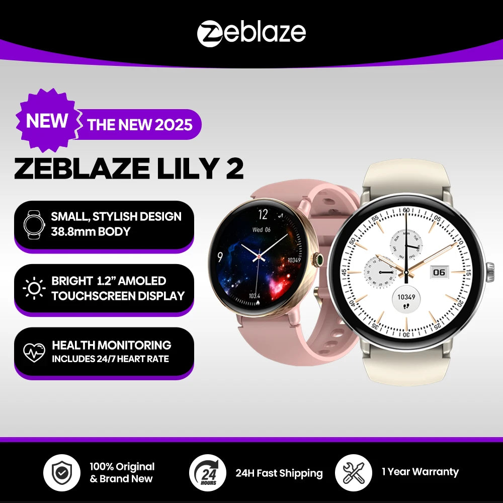 New 2025 Zeblaze LILY 2 Voice Calling Female Smartwatch Double Strap 1.2" HD AMOLED Display Health Monitoring Sports Smart Watch