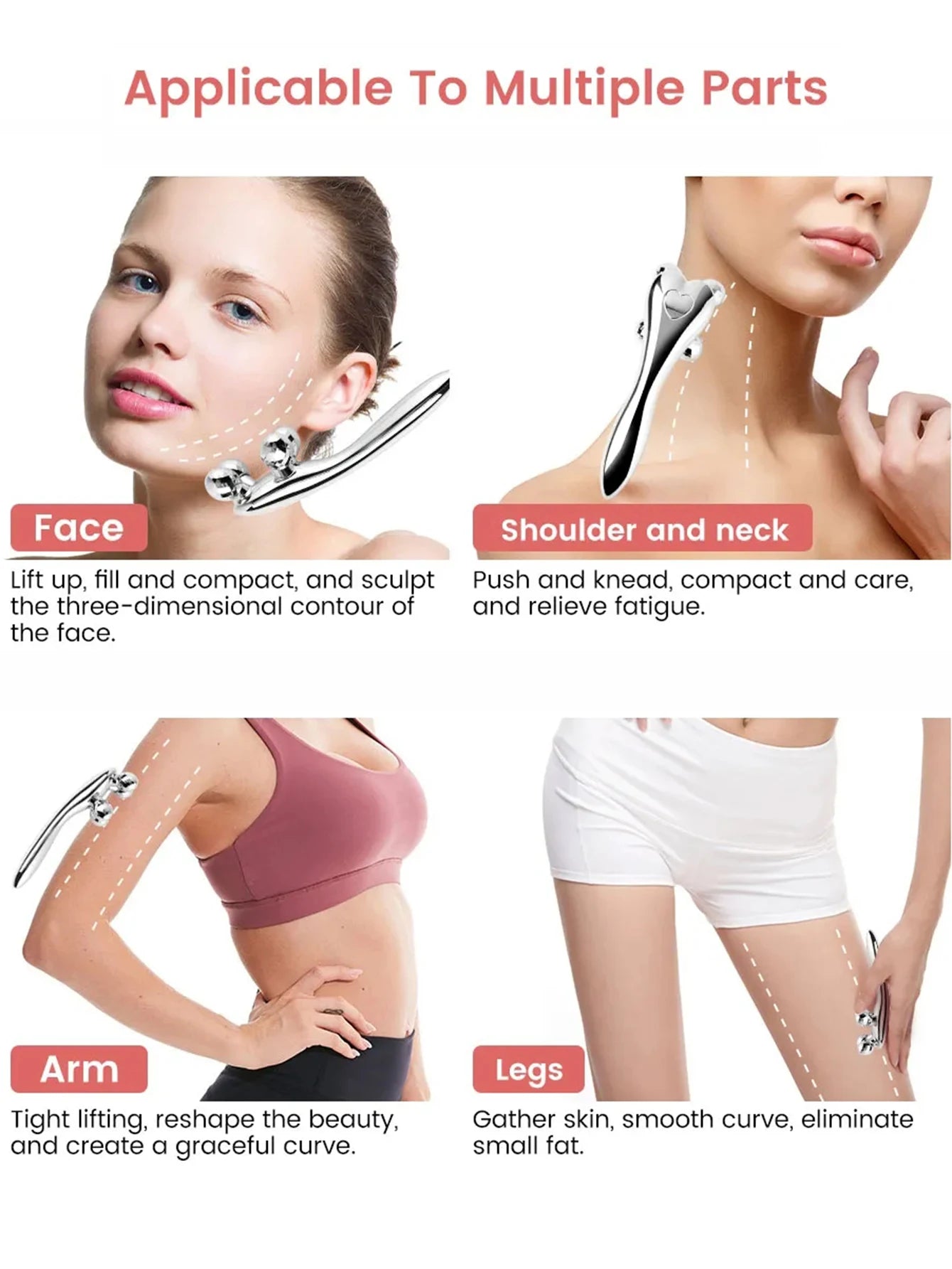 1 Pcs 4D Roller Face-lift Wrinkle Silver Y Shape Roller Facial Eye Neck Muscle Relaxation Slimming Massager Relaxation Tools