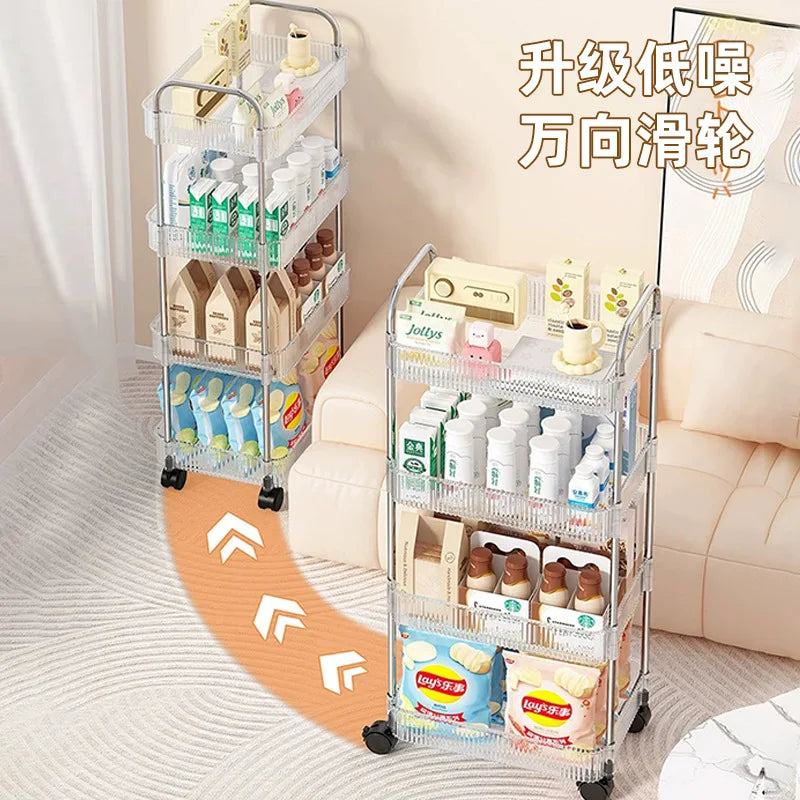 3 Layers Transparent Storage Rack Trolley Acrylic Rolling Cart with Hanging Basket Bathroom Acrylic Makeup Bookshelf organizer