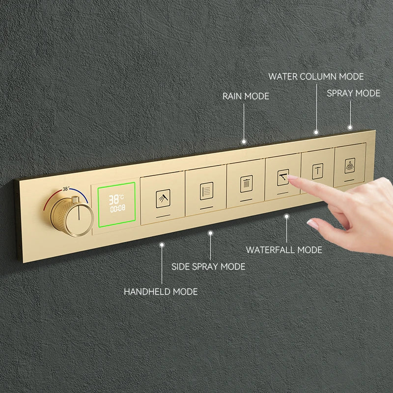 Luxury Ceiling Shower System Set Concealed Thermostatic Brass Digital Display Hydro Generator Rainfall  with Light and Bluetooth