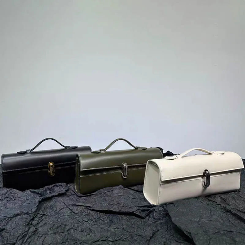 SAVETTE Brand Genuine Leather Small Square Bag Rectangular Baguette Tote Women's Simple Handbag