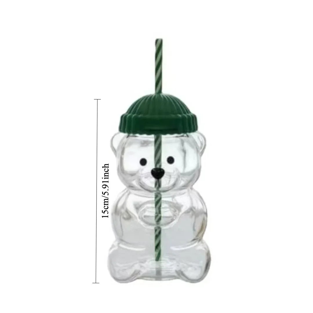New Bear Straw Glass Cup Perfect for Juices,Milk Tea,Smoothies Water,Drinkware cup for Home, Bar & Office, Christmas Gift Idea