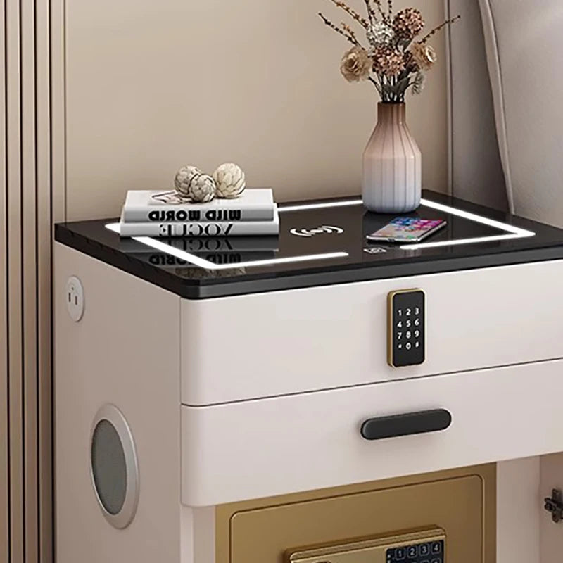 Safe Luxury Bedside Table With Lock Secret Compartment Glamour Metal Nightstands Designer Multifunctional Criado Mudo Furnitures