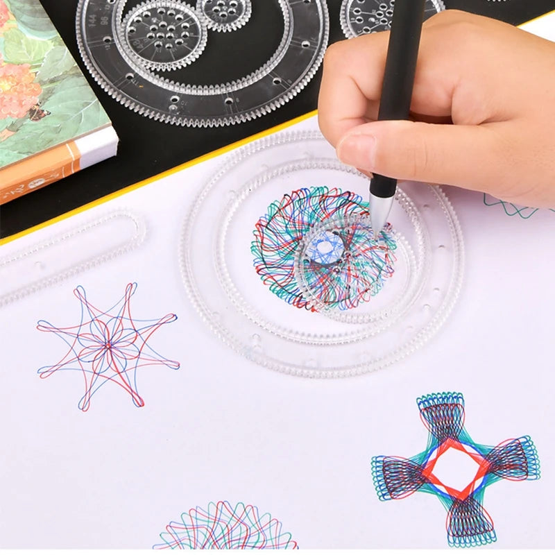 Funny Spirograph Drawing Toys Set Montessori Education Geometric Ruler Toys Drawing Accessories Creative Educational Kids Toy