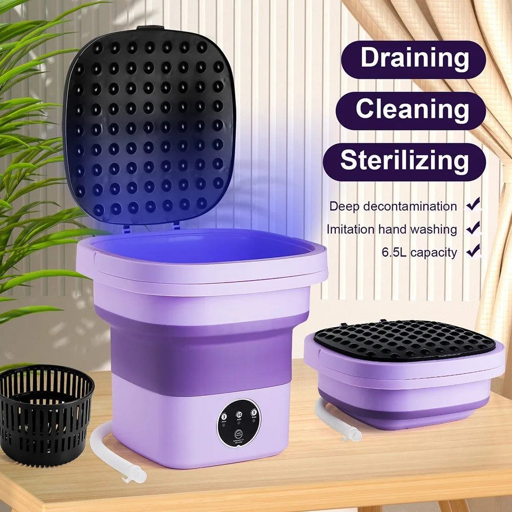 6.5L Small Folding Washing Machine Portable Washing Machine Automatic Modes Laundry Clothes Laundry Bucket Washing Machine