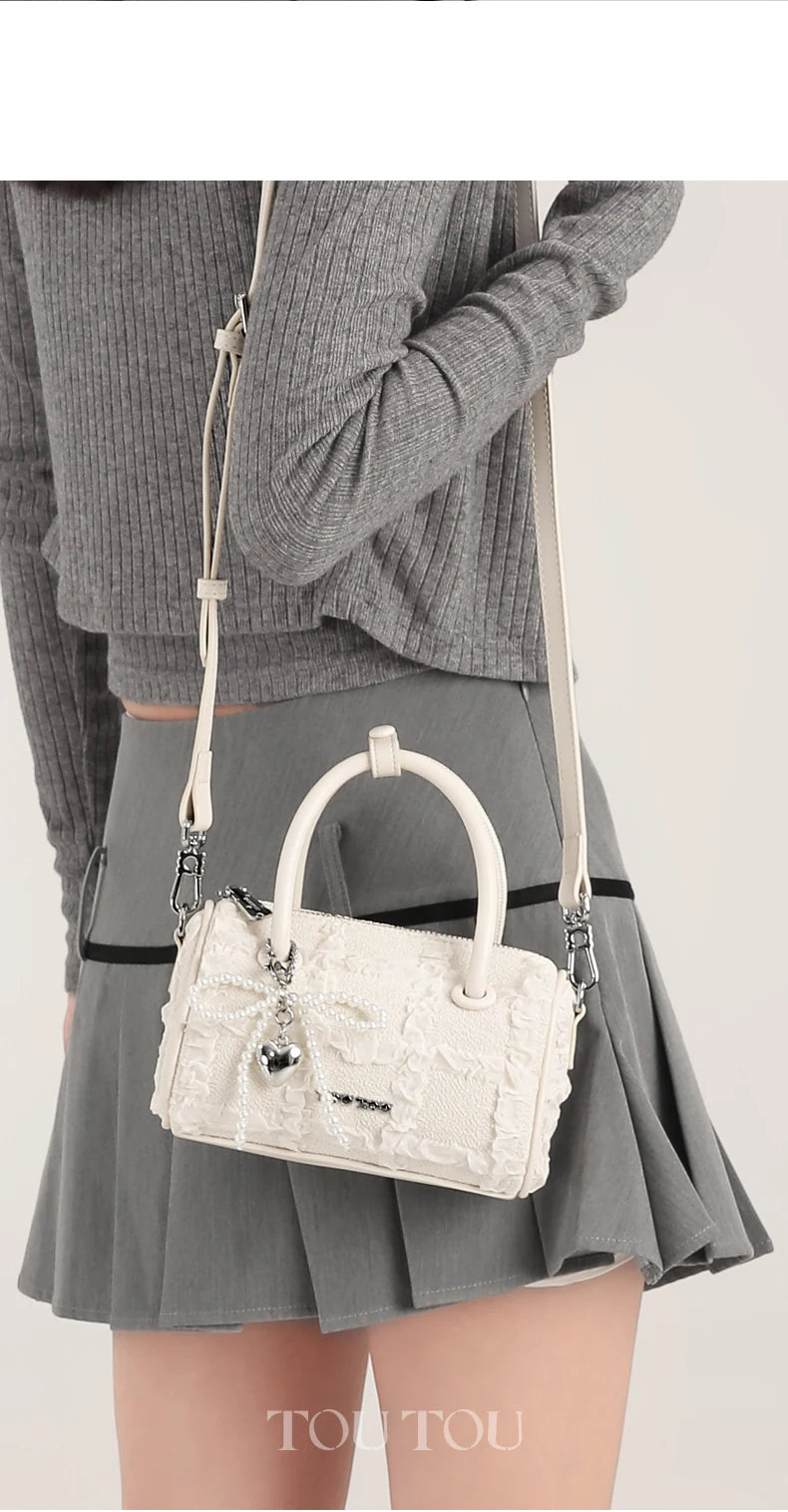 TOUTOU Women Boston Bowling Bag Charm Original Designer Brand White Handbag Adjustable Shoulder Strap Teacher Christmas Gift