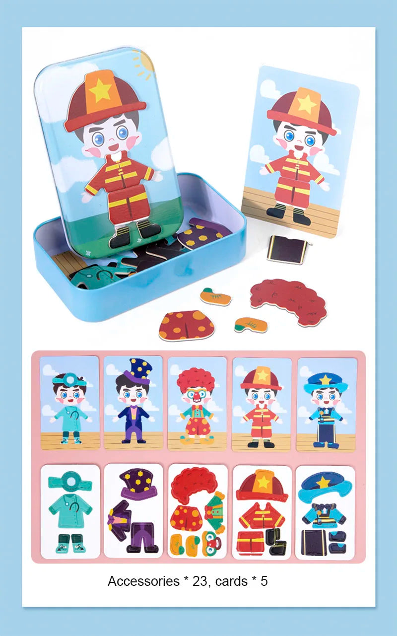 Magnetic 3D Puzzle Children Dress Up Change Facial Expression Game Iron Box Jigsaw Early Education Imagination Toys Girls Gifts