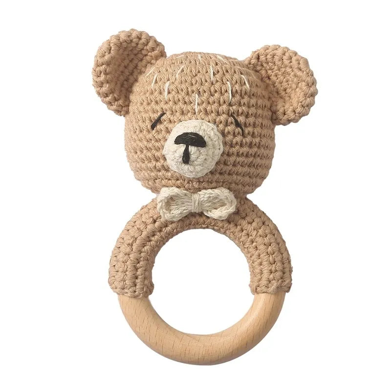 Let's Make Baby Rattles Crochet Bunny Rattle Toy Wood Ring Baby Teether Rodent Baby Gym Mobile Newborn Educational Rattles Toys