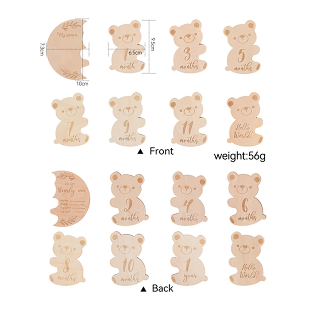 Baby Wooden Milestone Cards Bear Puzzles Memorial Monthly Cards for 0 12 Months Newborn Photography Accessories Birthing Gift
