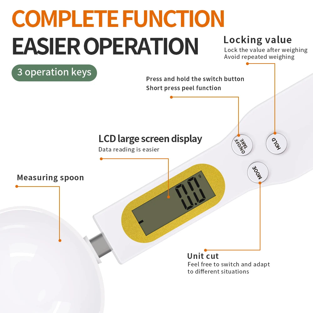 500g/0.1g Spoon Scale LCD Digital Kitchen Measuring Spoon Electronic Food Weight Scale Milk Coffee Cake Baking Accessories