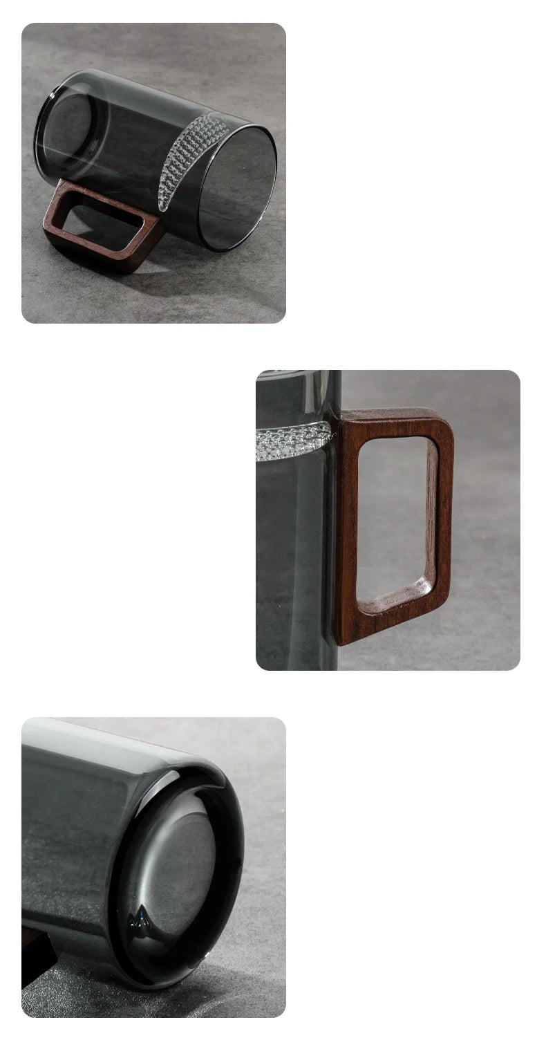 Household Portable Drinkware Transparent Glass Cup Wooden Handle Coffee Mug Kitchen Tea Making Cup Coffeeware Teaware