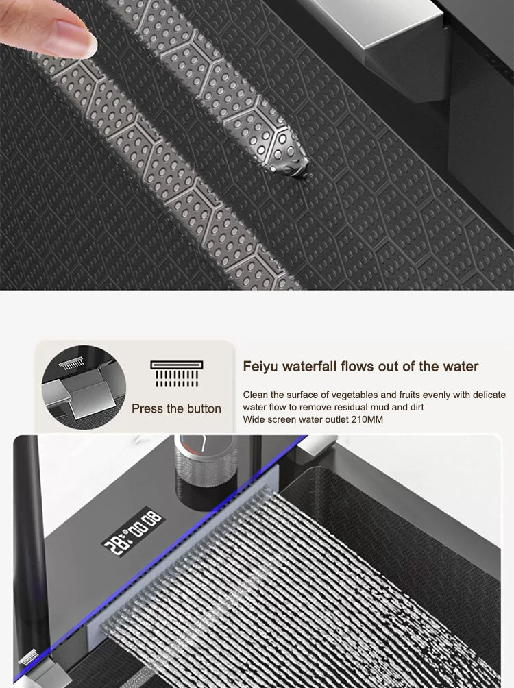 Kitchen Sink Stainless Steel Waterfall Sinks Extra Large Single Slot with Digital Display Faucet Set For kitchen