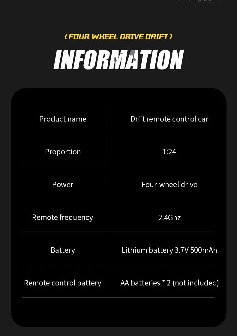 New 4WD Remote Control Drift Car Full Size 1:24 Mini Remote Control Racing Car Model 2.4G Radio High Speed RC Car Boy Toy Gift