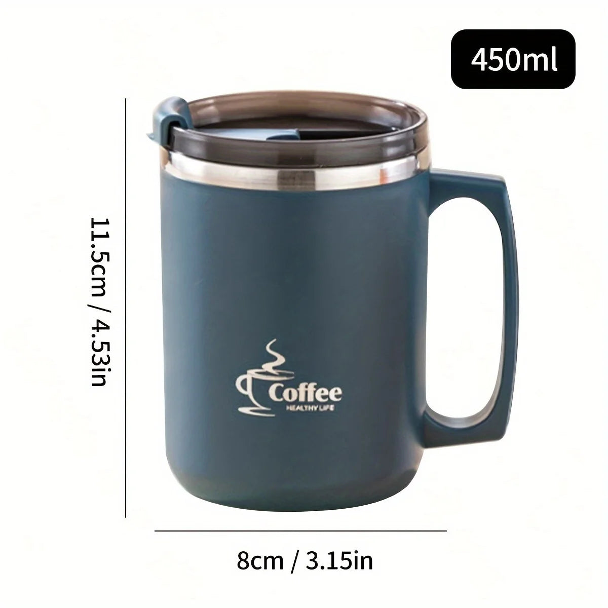 450ML Thermos Mug 304 Stainless Steel Double Wall Insulated Milk Coffee Cup With Handle & Lid Leak-proof Drinking Cup Drinkware