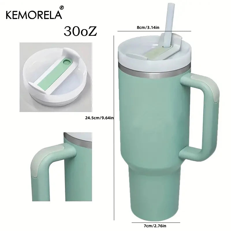 KEMORELA 1PC 900/1200ML Large Capacity Cold Cup Tumbler Stainless Steel Cup Straw Ice Cup Car Cup Handle Thermos Cup Drinkware