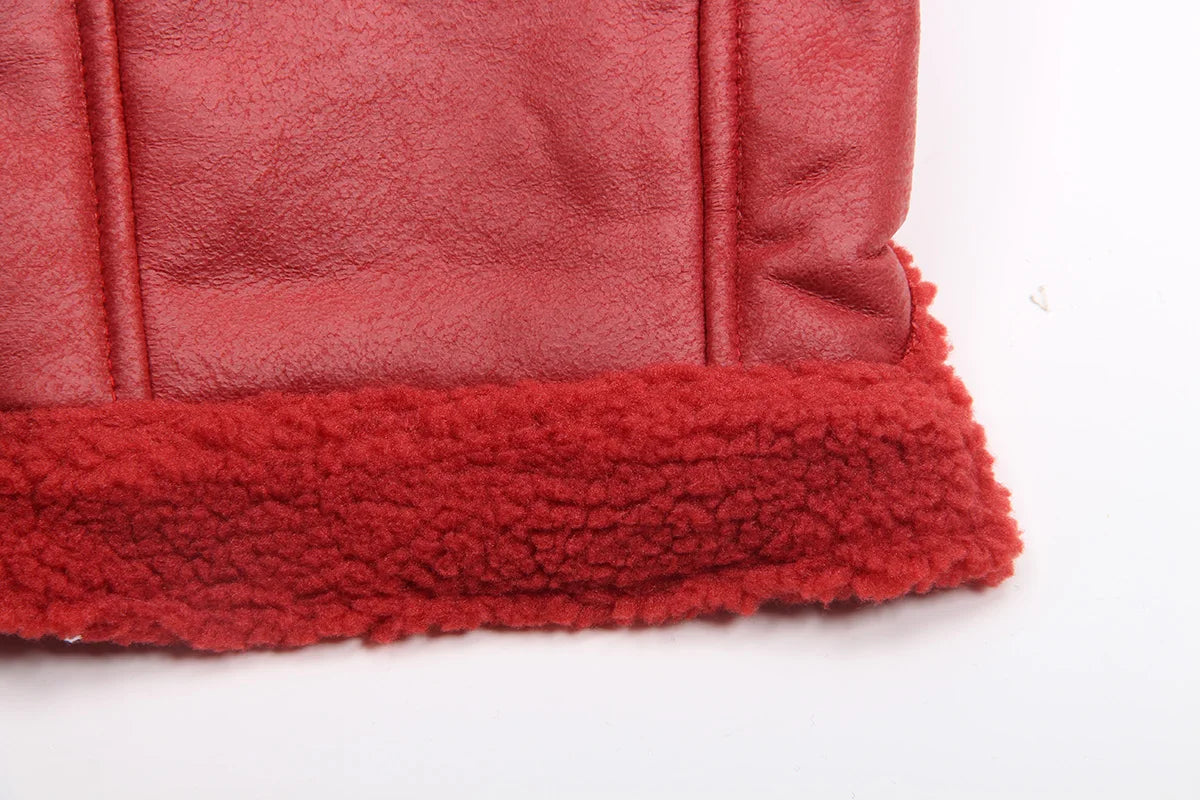 Winter Dog Coat Jacket Faux Leather Fleece Warm Pet Puppy Warm Clothing Apparel Outfit